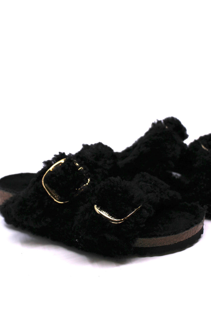 Birkenstock Arizona Big Buckle Shearling Teddy Black Narrow